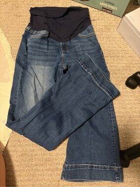 Maternity Blue Stretch Denim Jeans with Over-Belly Panel
